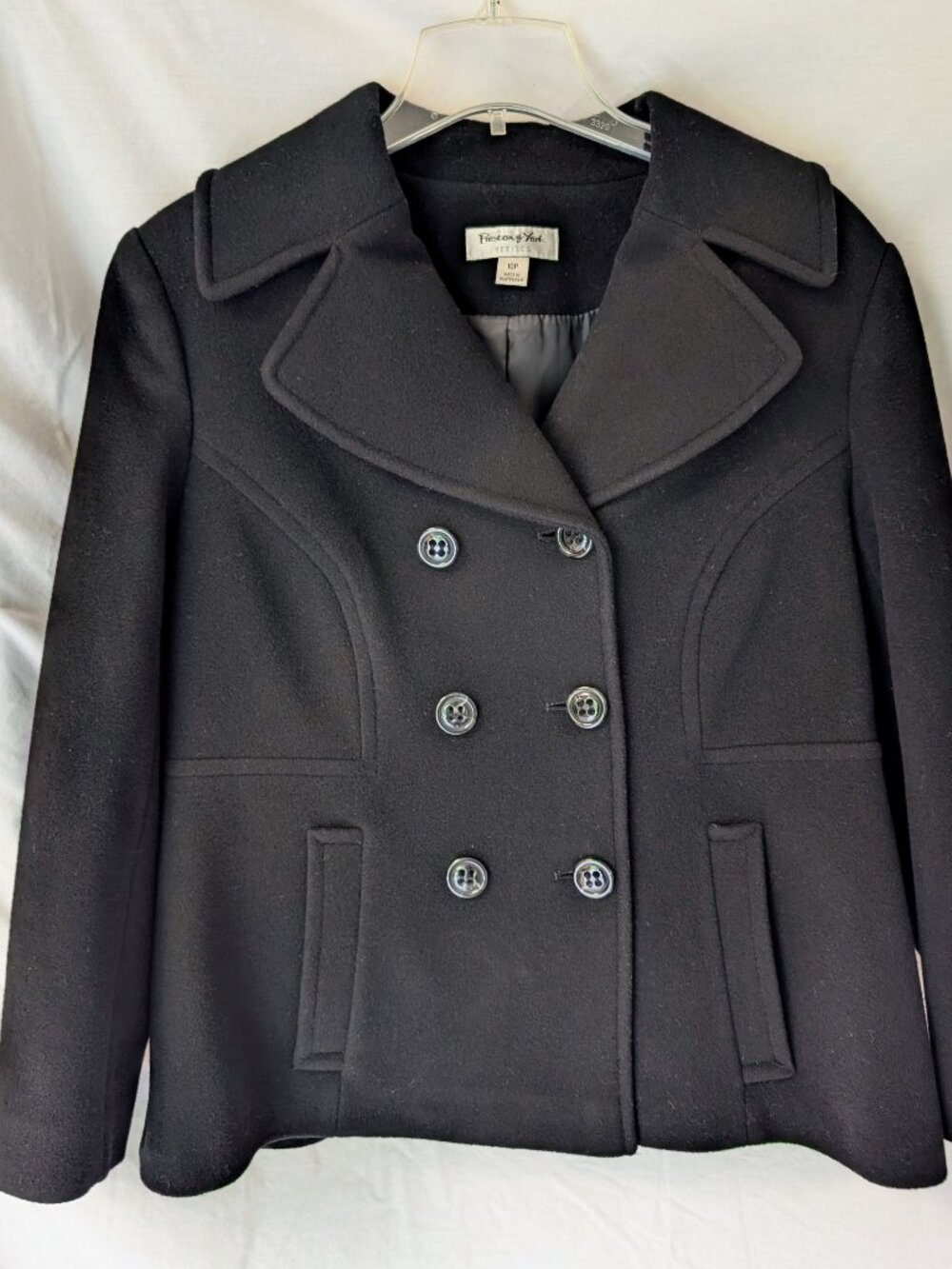 Vintage Preston of York Black Tailored Wool Pea Coat Women's Petite 10 Classic
